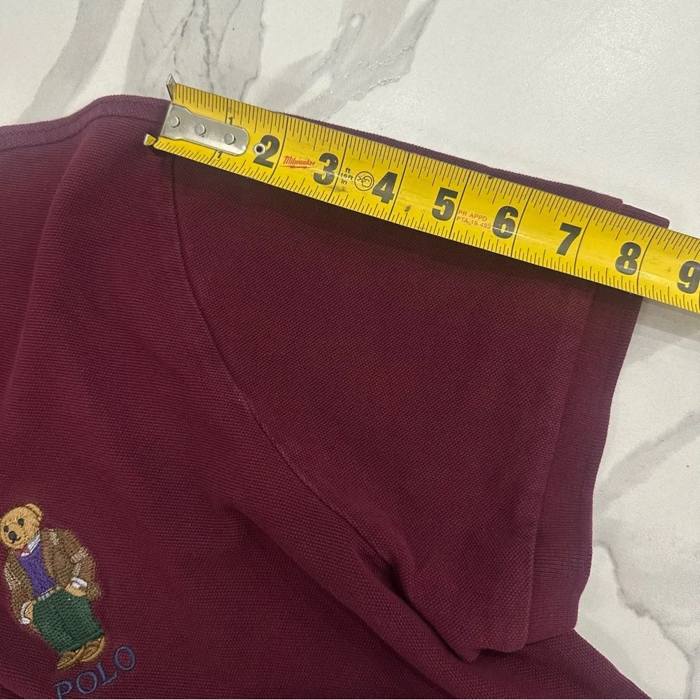 Polo Ralph Lauren Men's Sz XL Burgundy Polo Bear Custom Slim Fit Mesh Polo Shirt